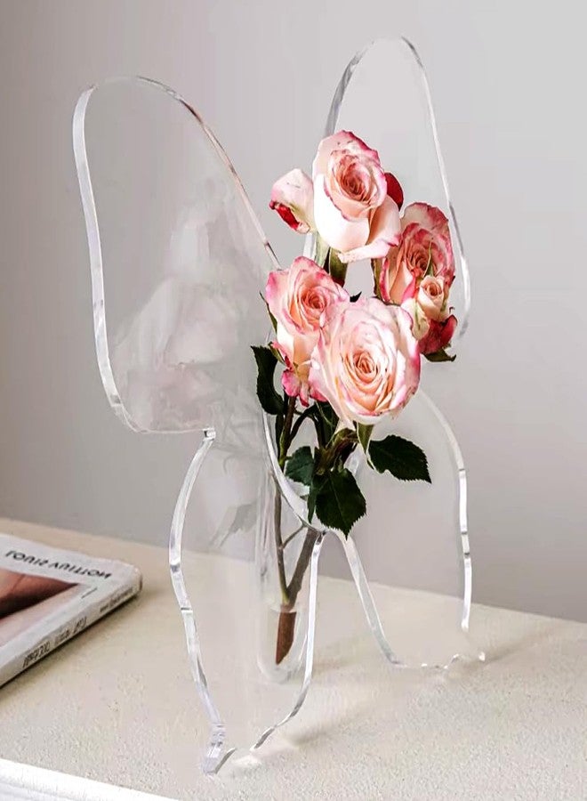 Ouliget Clear Acrylic Butterfly Frame Vase,Creative Butterfly Vase for Flowers,Art Home Deco for Desktops Bookshelf Bedroom Wedding Housewarming Women Gift - Image 1